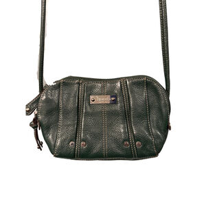 Tignanello Crossbody Bag Dark Green Pebbled Leather Silver Studs Logo Lining